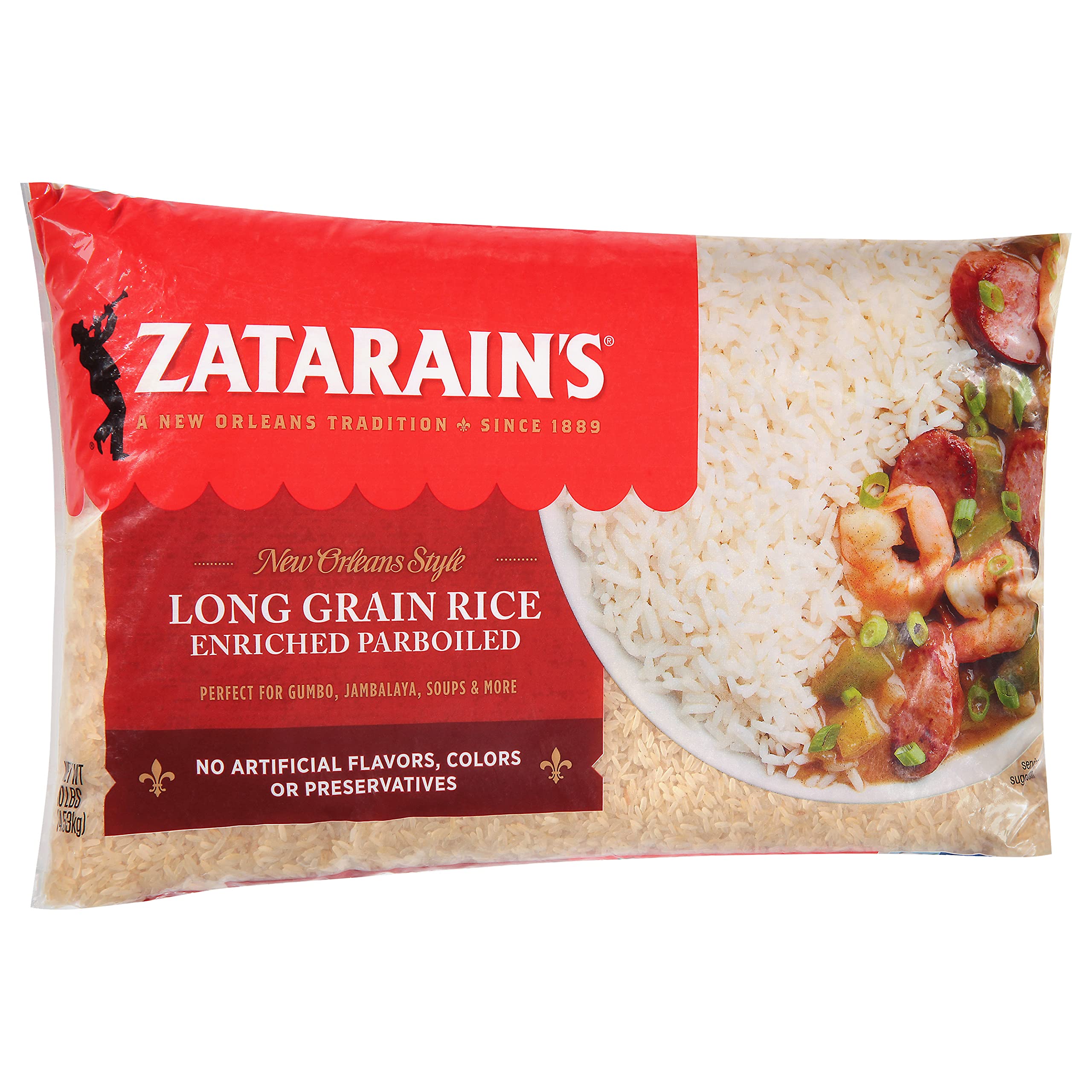 Zatarain's front bag 10 lb showing brand and product for pantry benefit