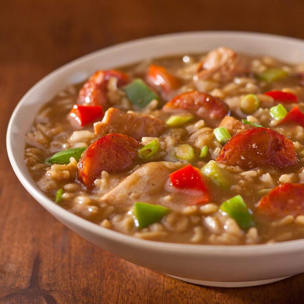 Bowl of gumbo made with Zatarain's poured over rice, satisfying dinner presentation