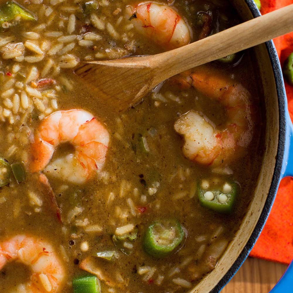 Zatarain's shrimp and okra gumbo variation highlighting seafood freshness benefit