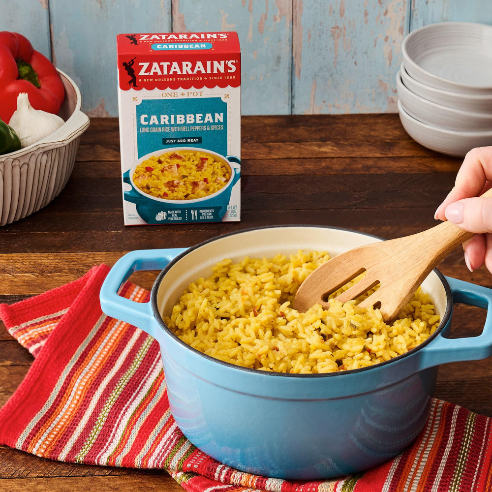 Zatarain's bowl next to a spoon showing portion size and serving ease