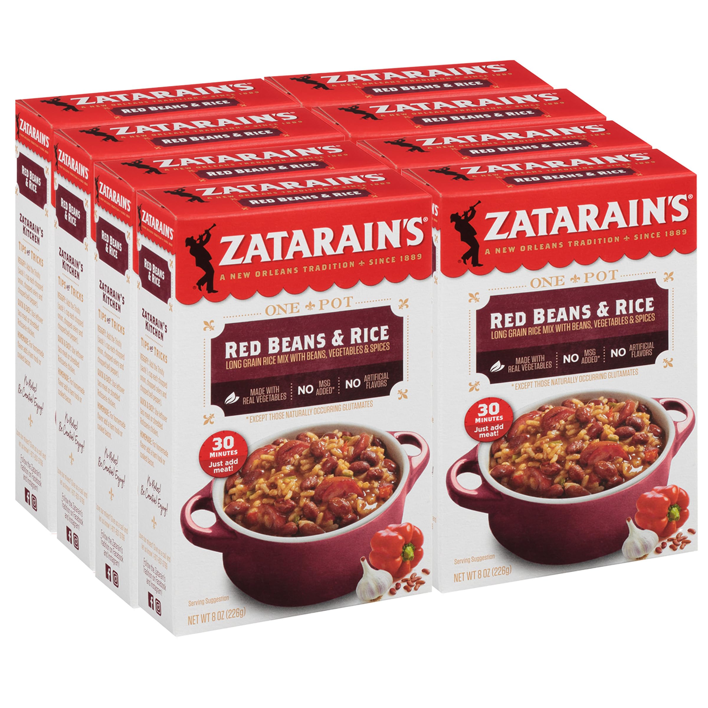 Zatarain's front packaging showing pack of eight boxes and convenience