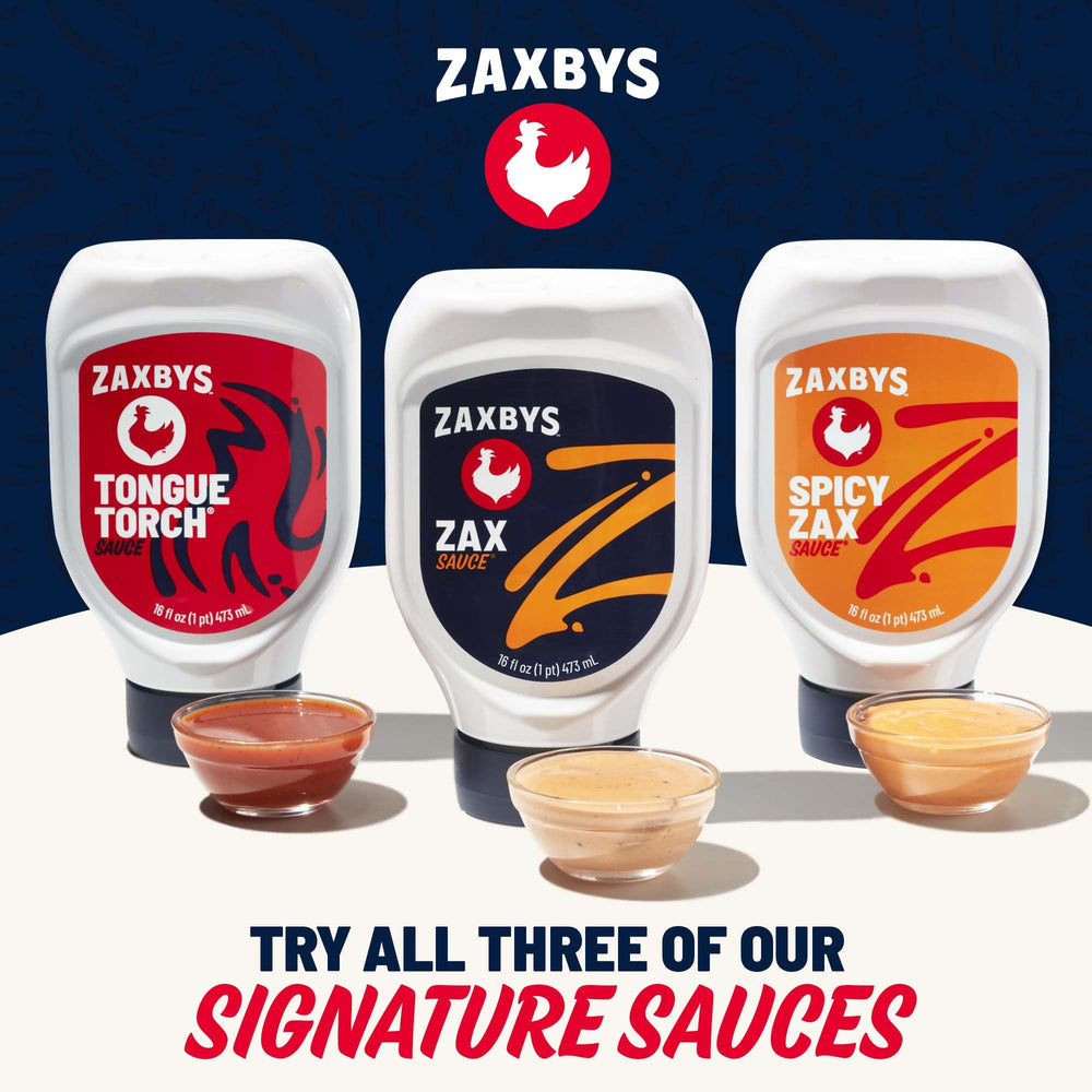 Zaxby's sauce in a casual table spread, perfect for parties and shared meals