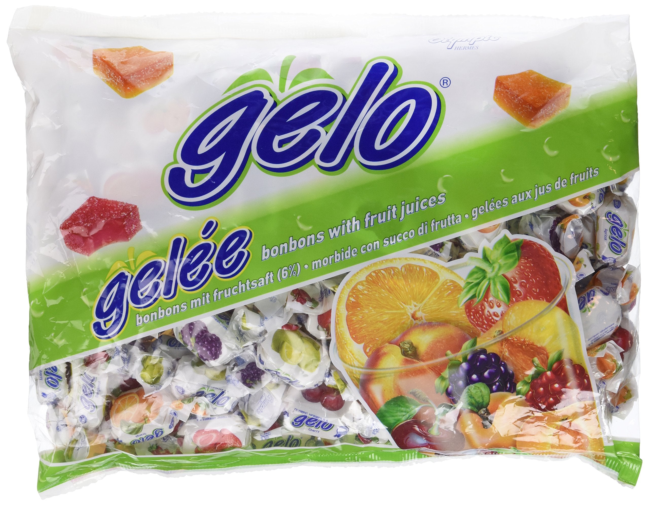 Zaza Gelo large pack front view showing colorful bonbons and kosher label for easy serving