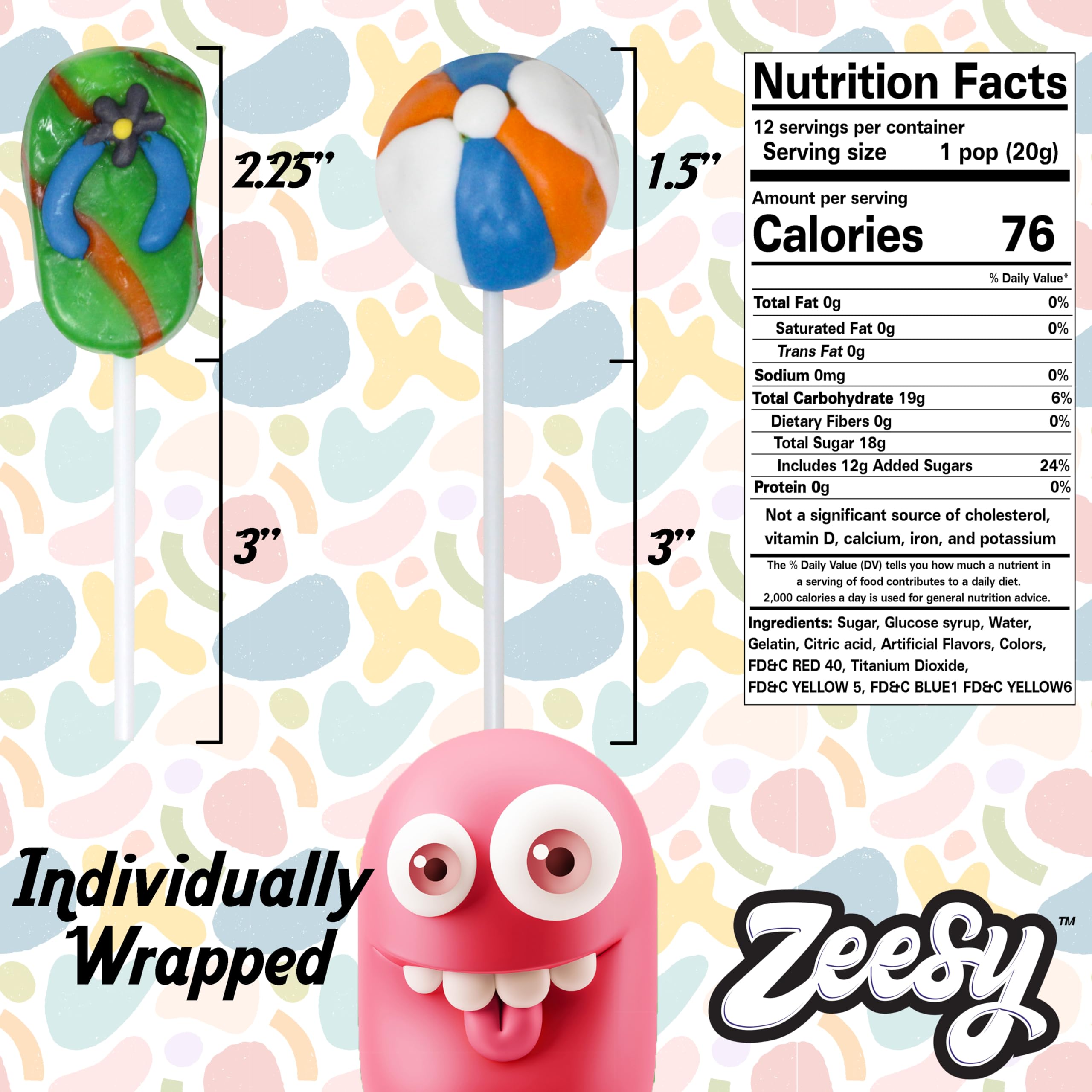 Zeesy flip flop lollipop close-up highlighting texture and vibrant colors for party decor