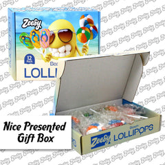 Zeesy assorted lollipops arranged in a clear jar for easy grab-and-go party serving