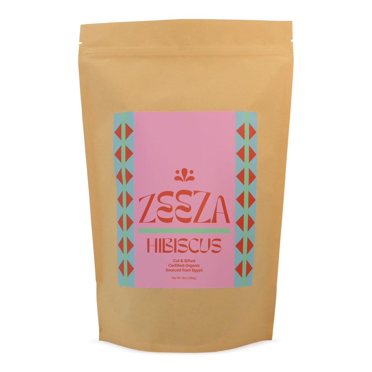 ZEEZA front packaging 1lb bag showing organic label and branding for freshness