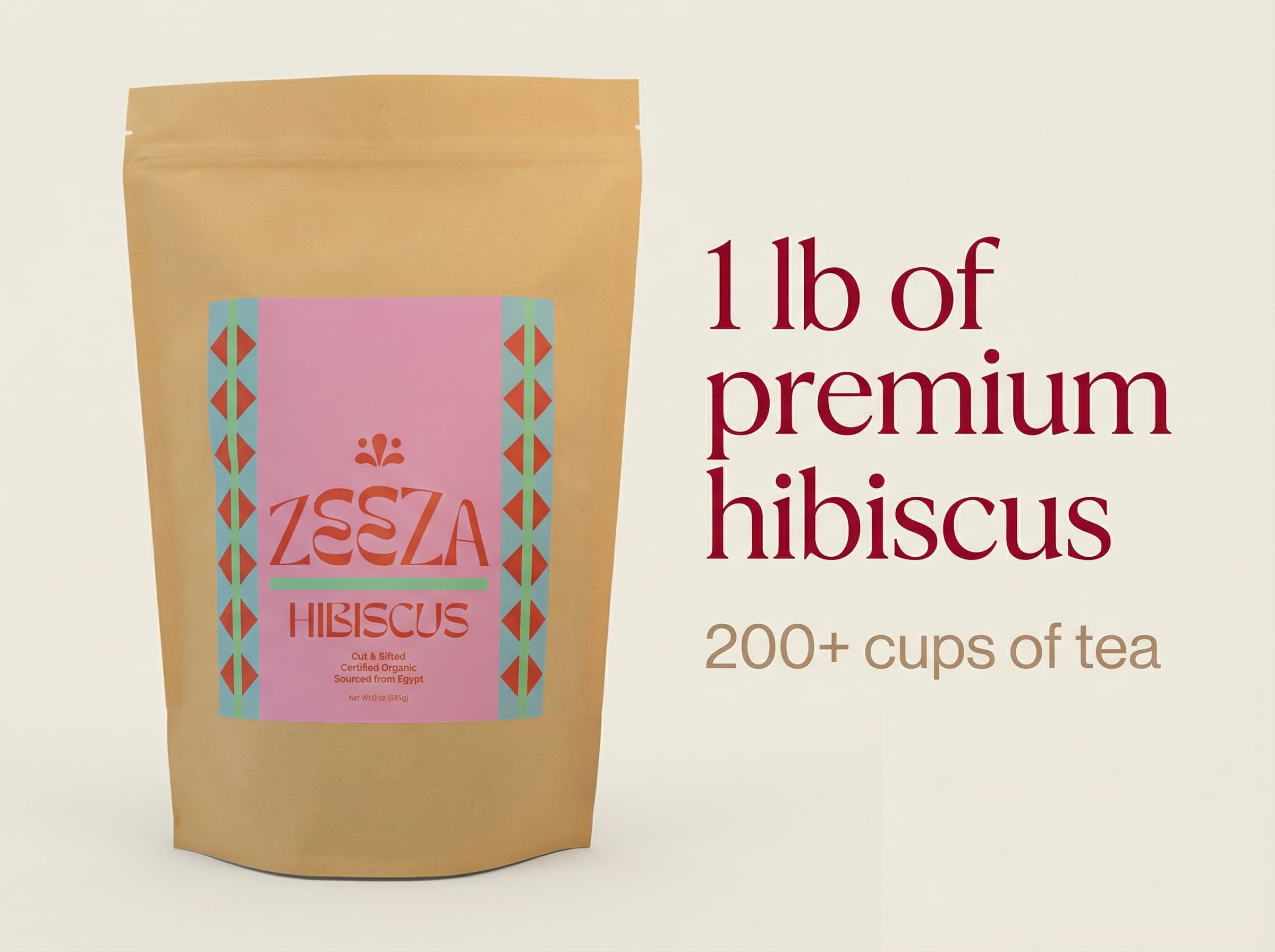 ZEEZA hibiscus in muslin sachet being steeped demonstrating easy infusion use