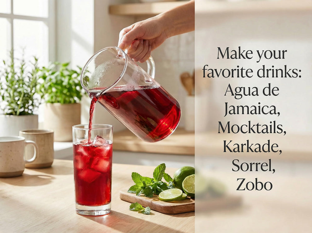 ZEEZA iced hibiscus tea poured into glass showcasing vivid ruby color and refreshment