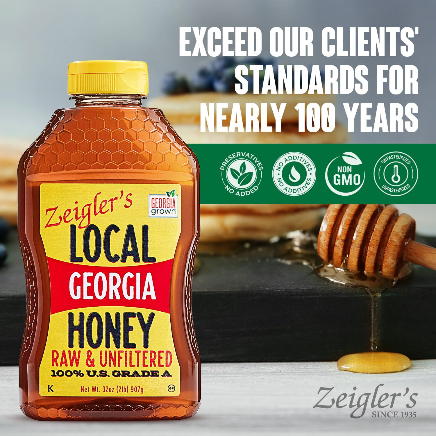 ZEIGLER'S bottle beside a measuring cup showing 32oz scale and recipe-friendly portioning
