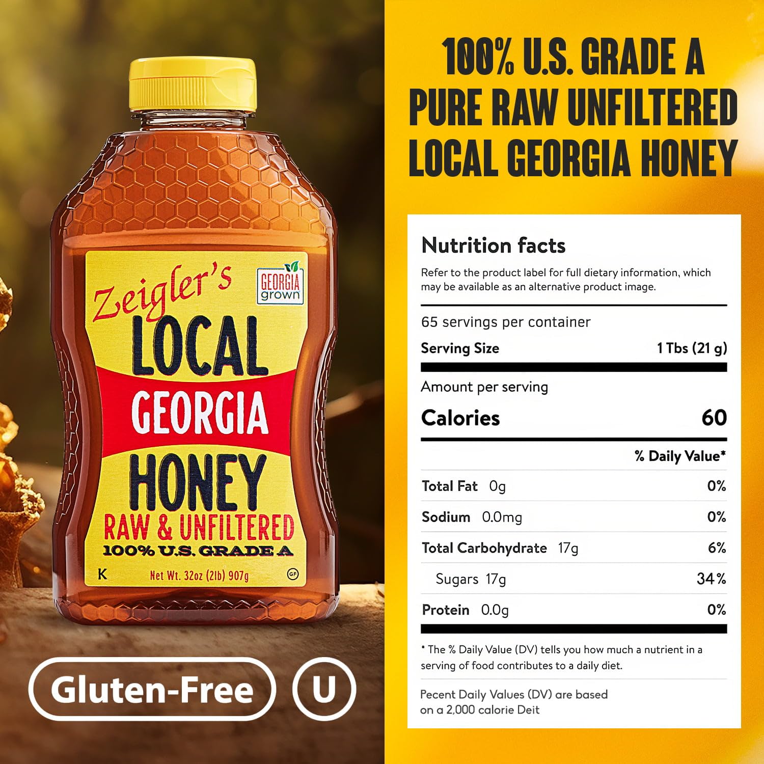 ZEIGLER'S close-up of honey pour revealing smooth texture and spreadable consistency