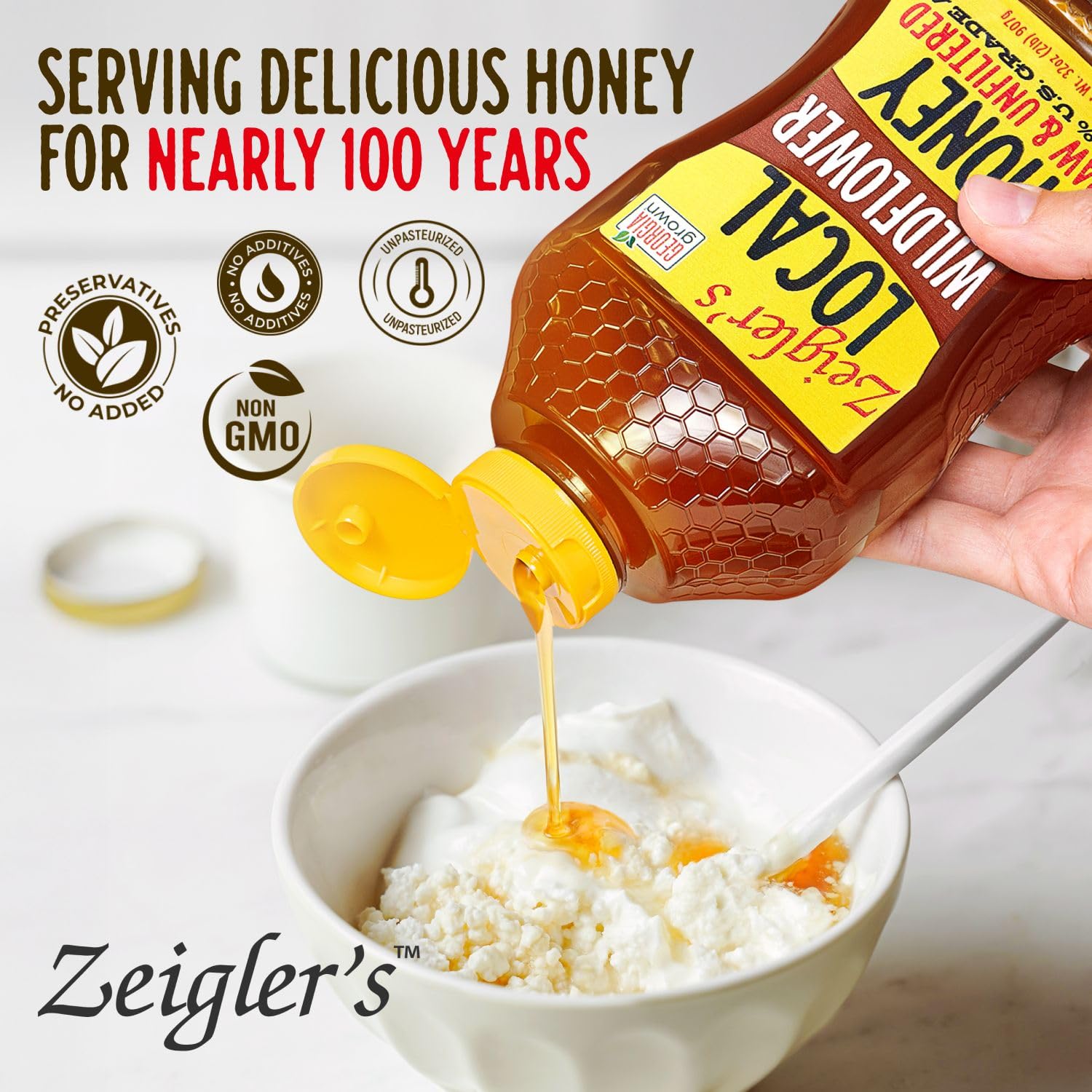 ZEIGLER'S honey drizzled over toast illustrating tasty breakfast topping