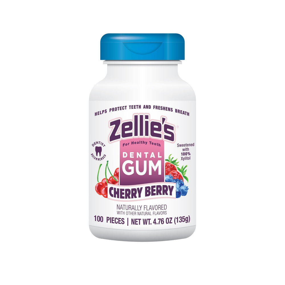 Zellie's front packaging showing cherry berry tub and brand benefits