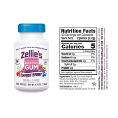 Zellie's open tub displaying many cherry berry xylitol gum pieces for convenience