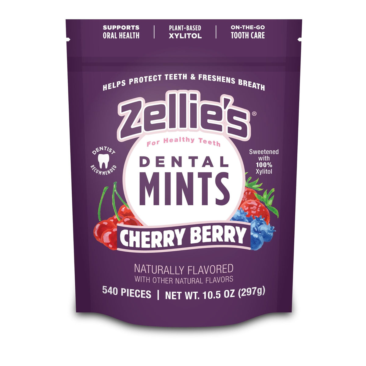 Zellie's front packaging showing cherry berry label and benefits