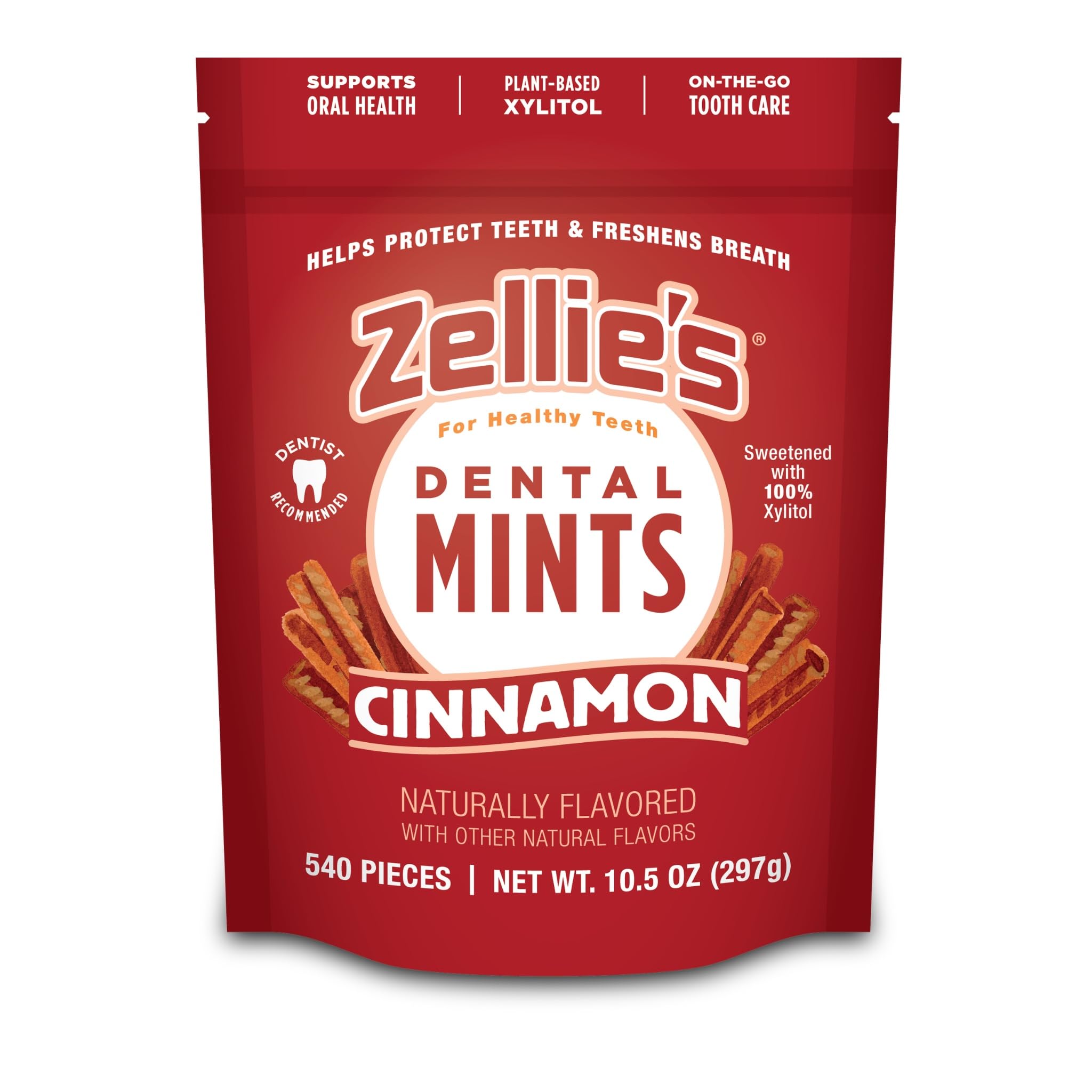 Zellie's front packaging showing 540-count cinnamon mints and bulk value benefit