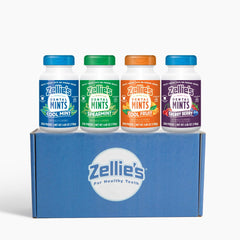 Zellies front packaging showing four flavor tubes and gift-ready presentation benefit: easy gifting