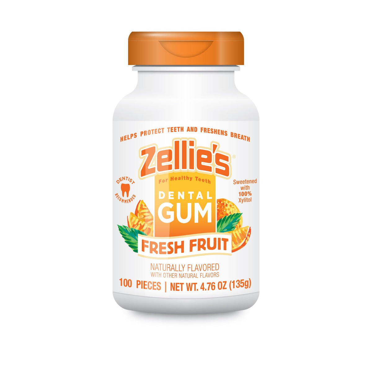 Zellie's front packaging showing Fresh Fruit flavor and benefits