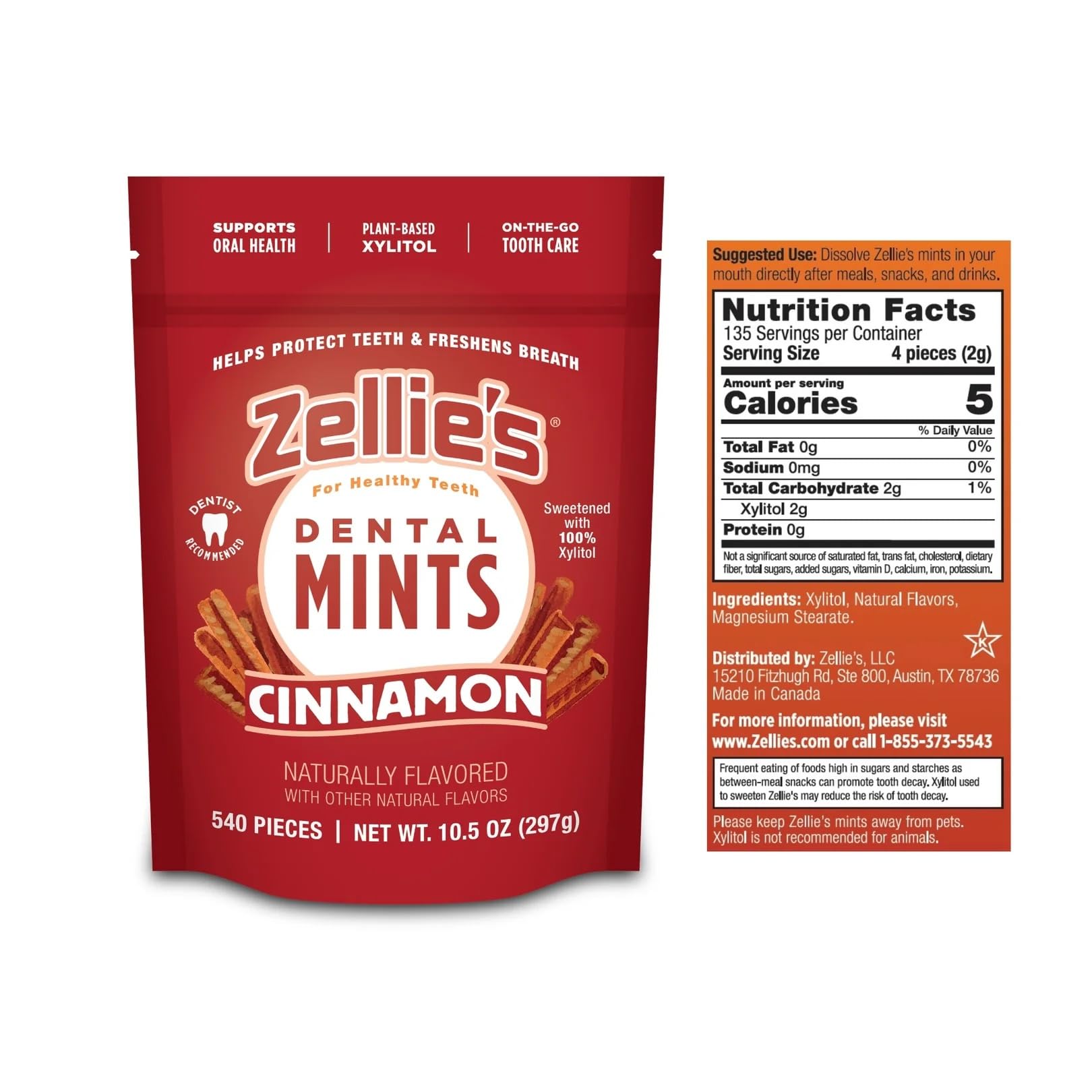 Zellie's open jar with visible cinnamon mints for easy grab-and-go freshness