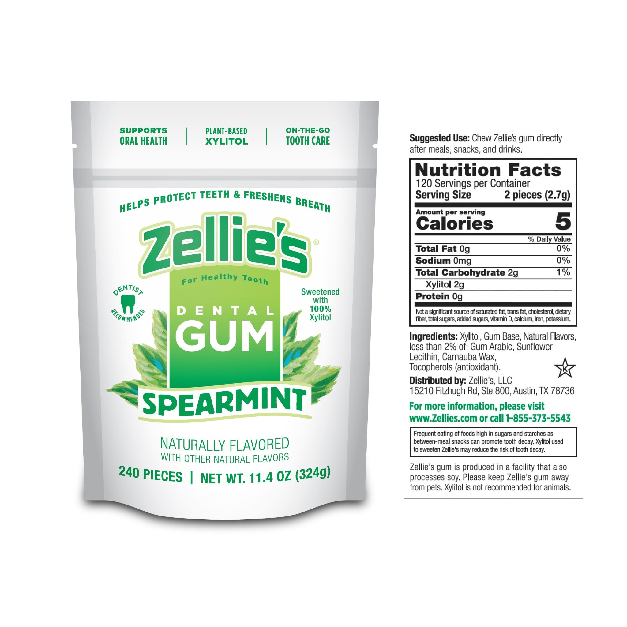 Close-up of one Zellie's spearmint gum piece highlighting smooth texture