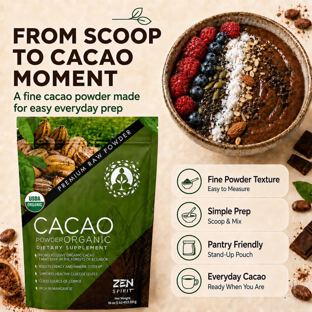 Zen Spirit cacao powder stored in jar preserving freshness benefit