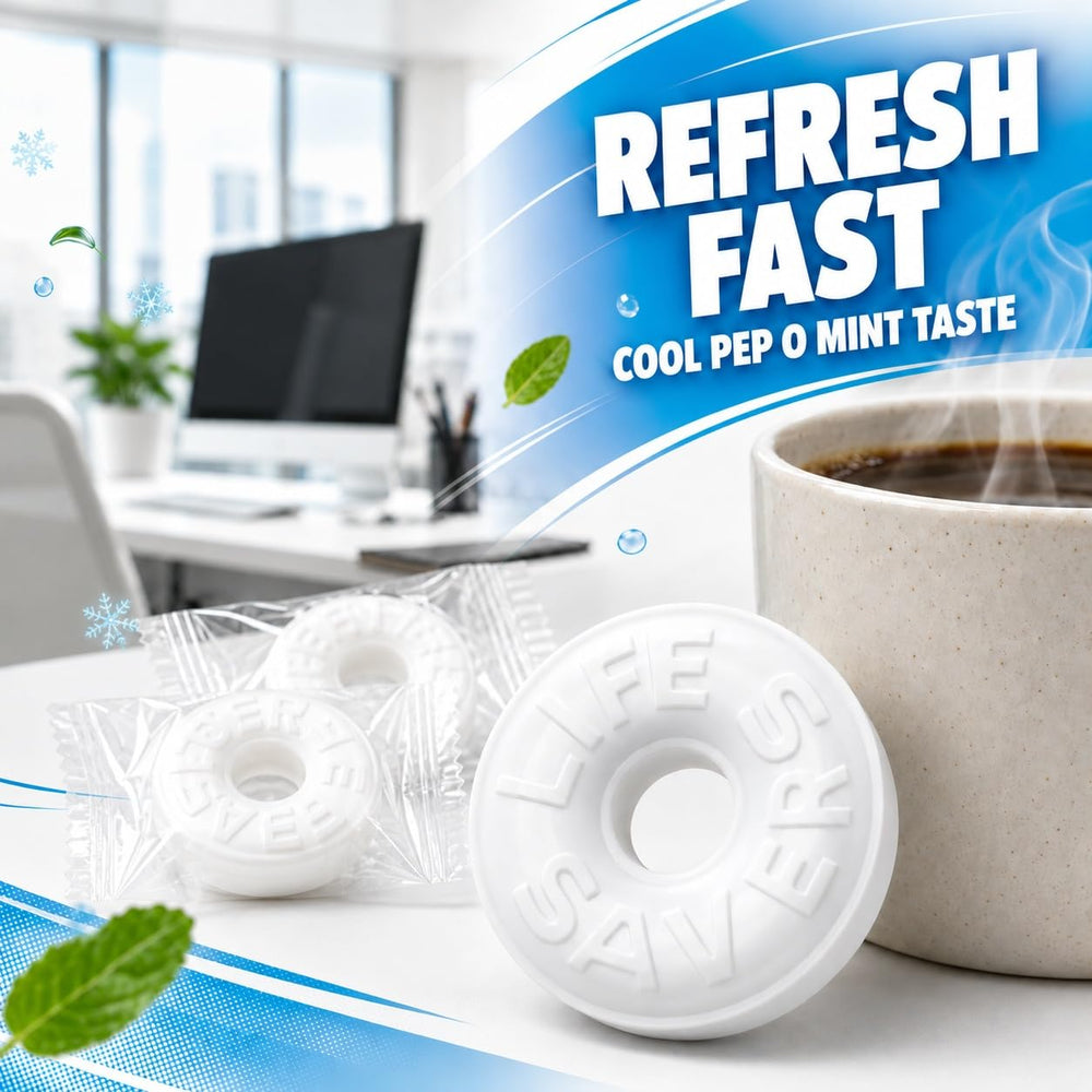 Zenya Pep-O-Mint close-up of individually wrapped mint pieces, highlights freshness