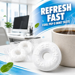 Zenya Pep-O-Mint close-up of individually wrapped mint pieces, highlights freshness