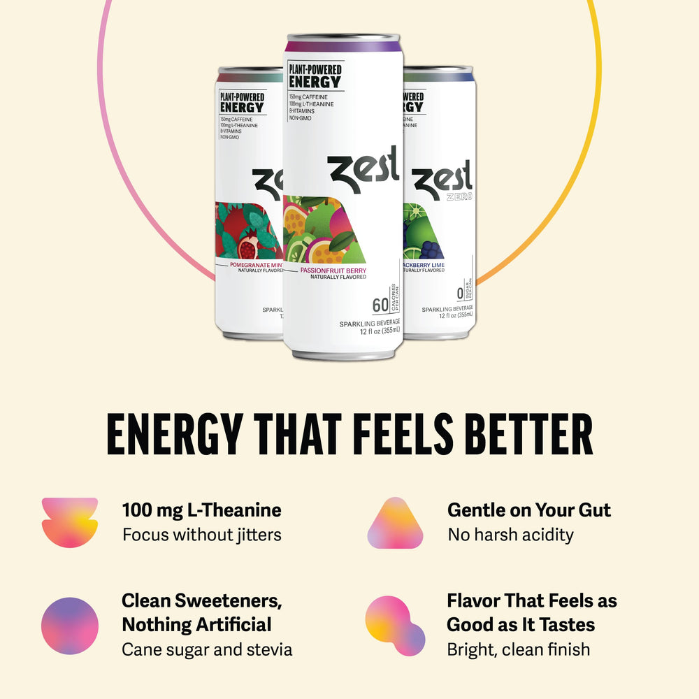 ZEST can in hand demonstrates 12oz scale and convenient on‑the‑go energy
