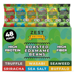 ZEST Delites front packaging showing 48-pack and flavor claim, convenient bulk storage benefit