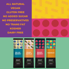 ZEST Delites individually wrapped fruit strip removed from box highlighting portable convenience and freshness