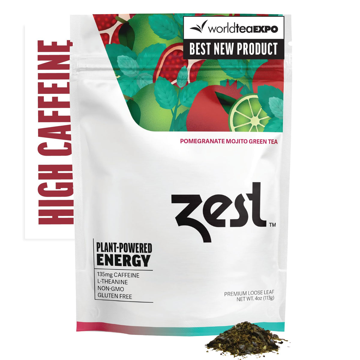 ZEST front pouch showing product branding and serving count for quick selection