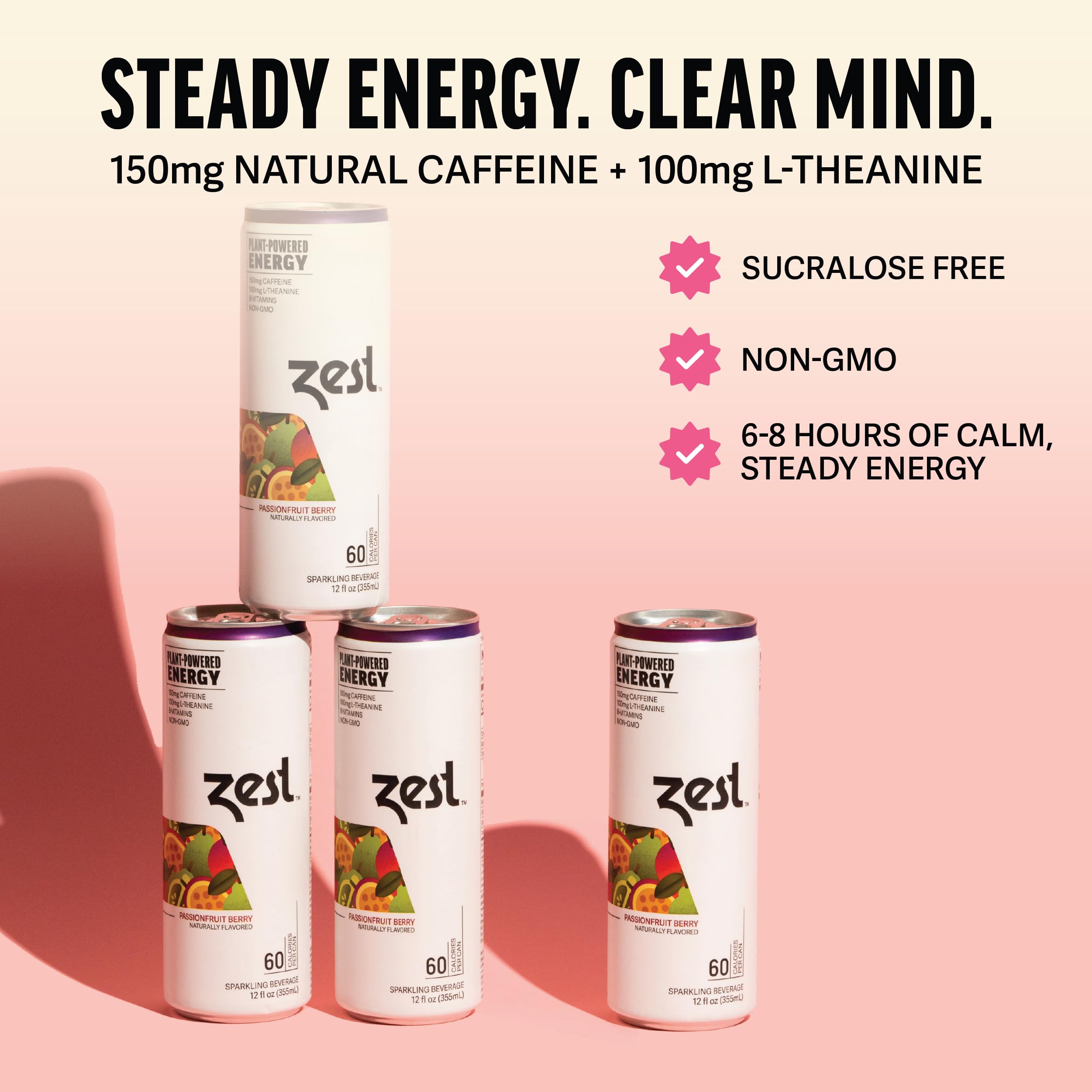 ZEST side label close-up highlighting ingredients and caffeine content