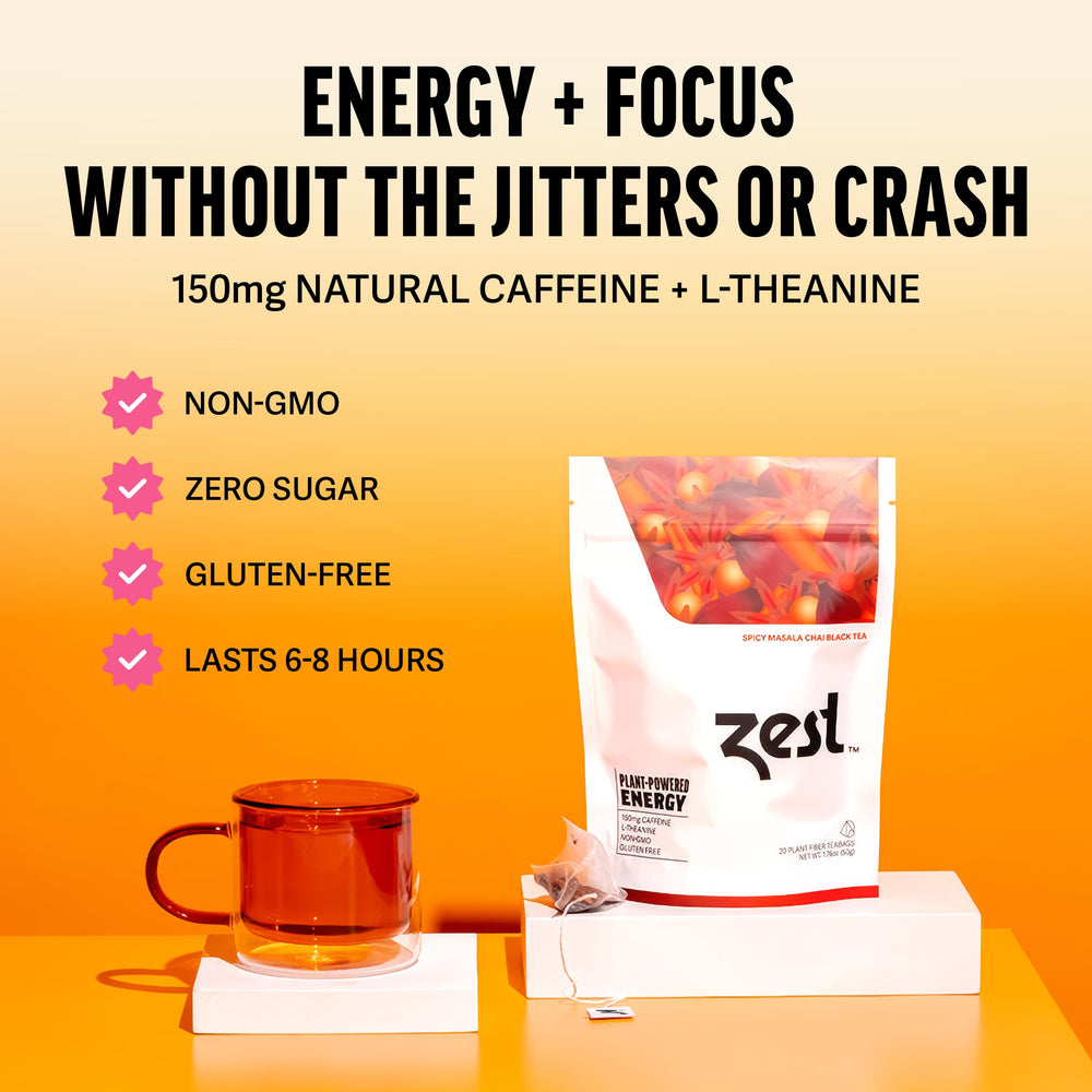 ZEST pyramid tea bag steeping to release bold masala chai flavors