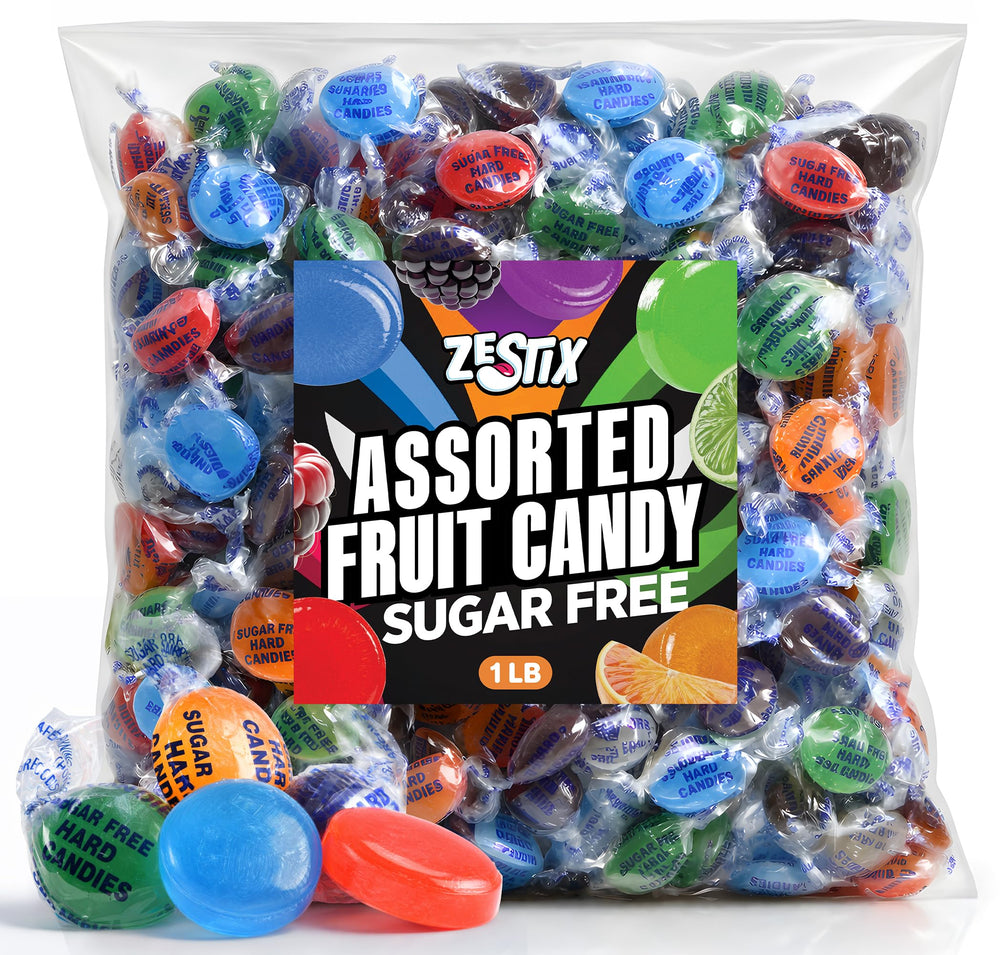 Zestix front packaging showing 1 lb bag and assorted fruit flavors for easy grabbing