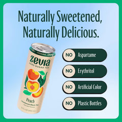 Zevia can held in hand to show 12 oz scale and portable, low-calorie refreshment
