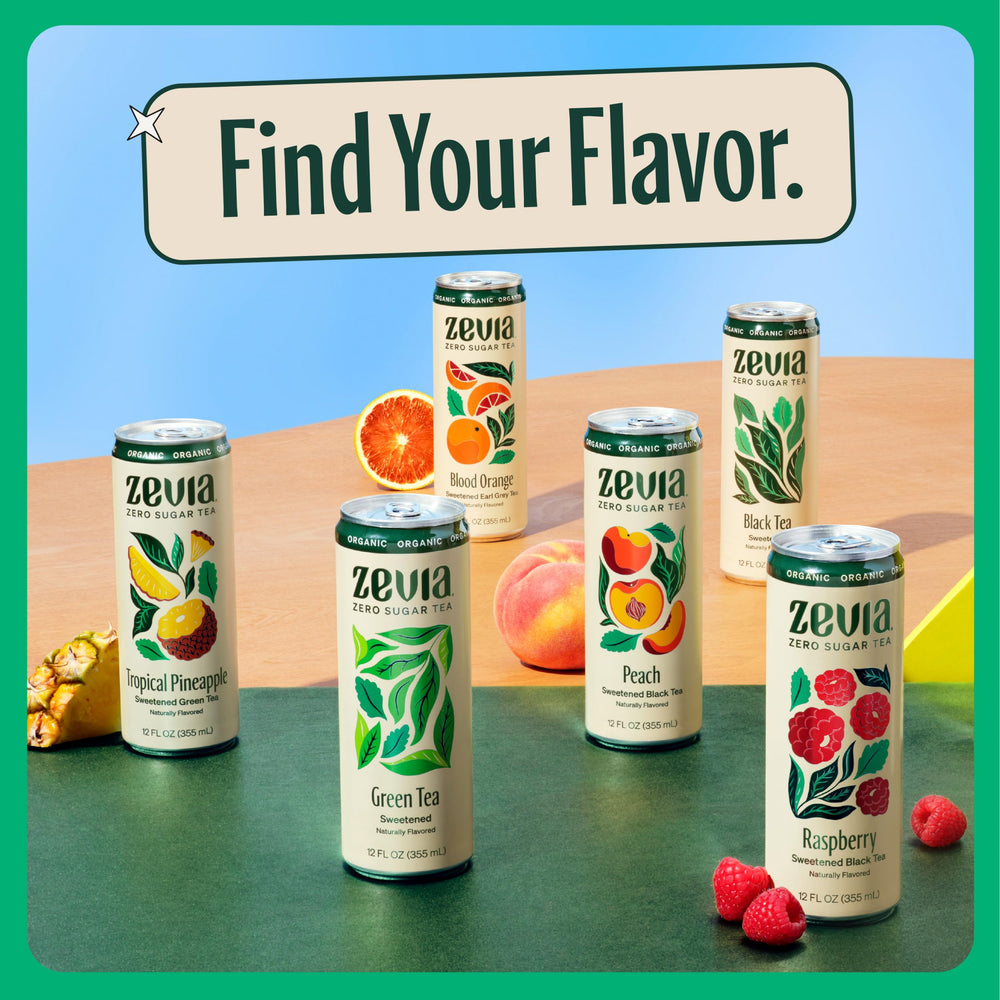 Zevia 12-pack box shot, convenient bulk supply and shelf-stable storage