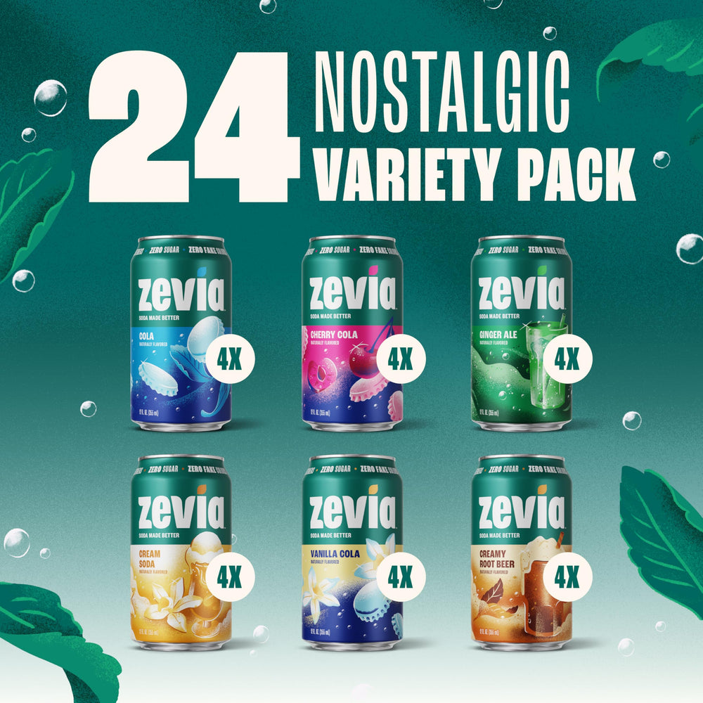 Zevia cola can close-up highlighting clear flavor and zero sugar benefit