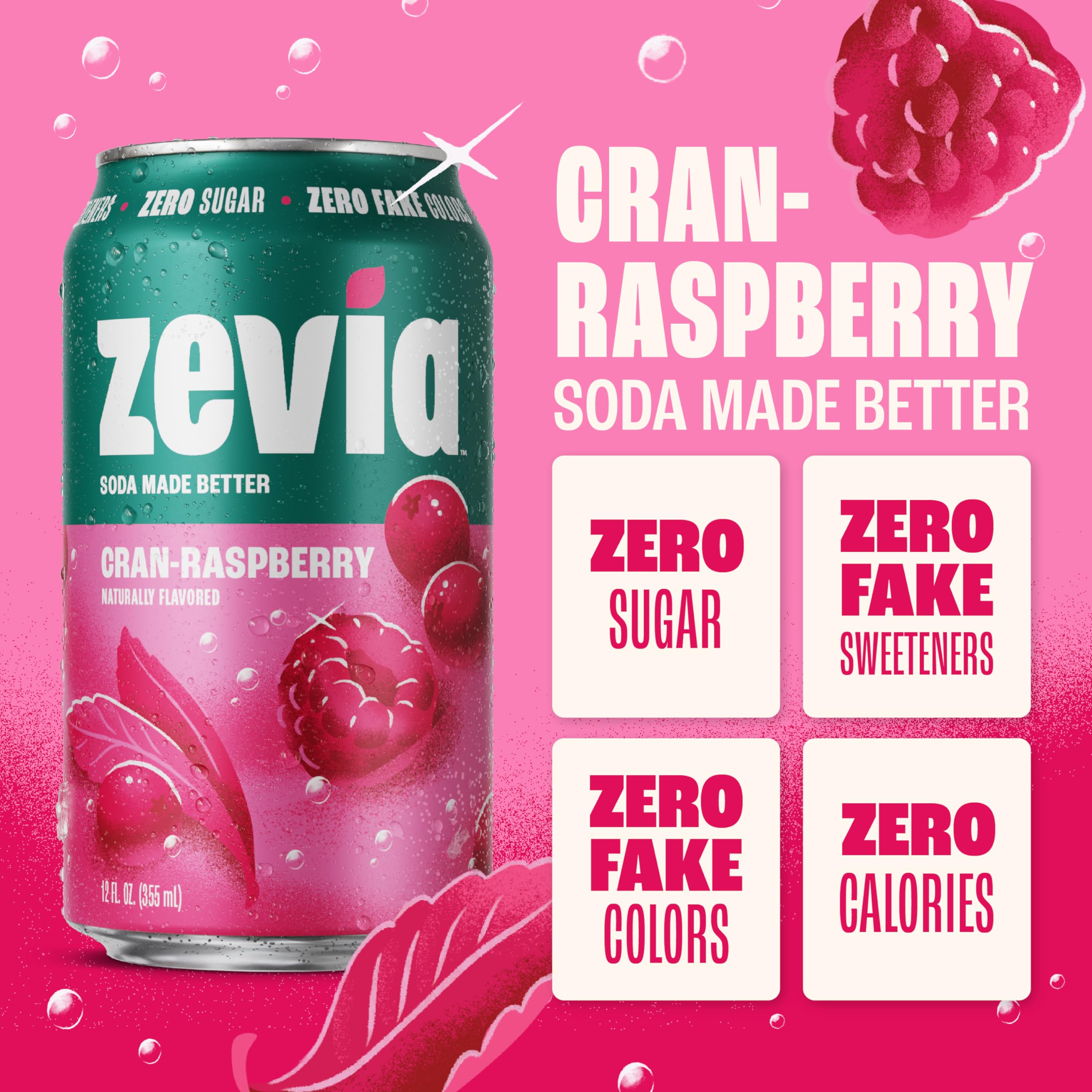Zevia closeup of can top and bubbles highlighting crisp carbonation benefit