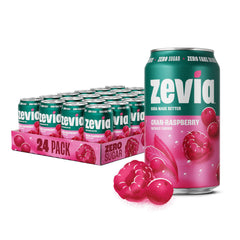 Zevia front can showing cran‑raspberry label and bright look for refreshing flavor