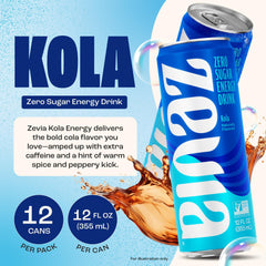 Zevia Kola Energy can close-up displays label and lets you see natural sweetness