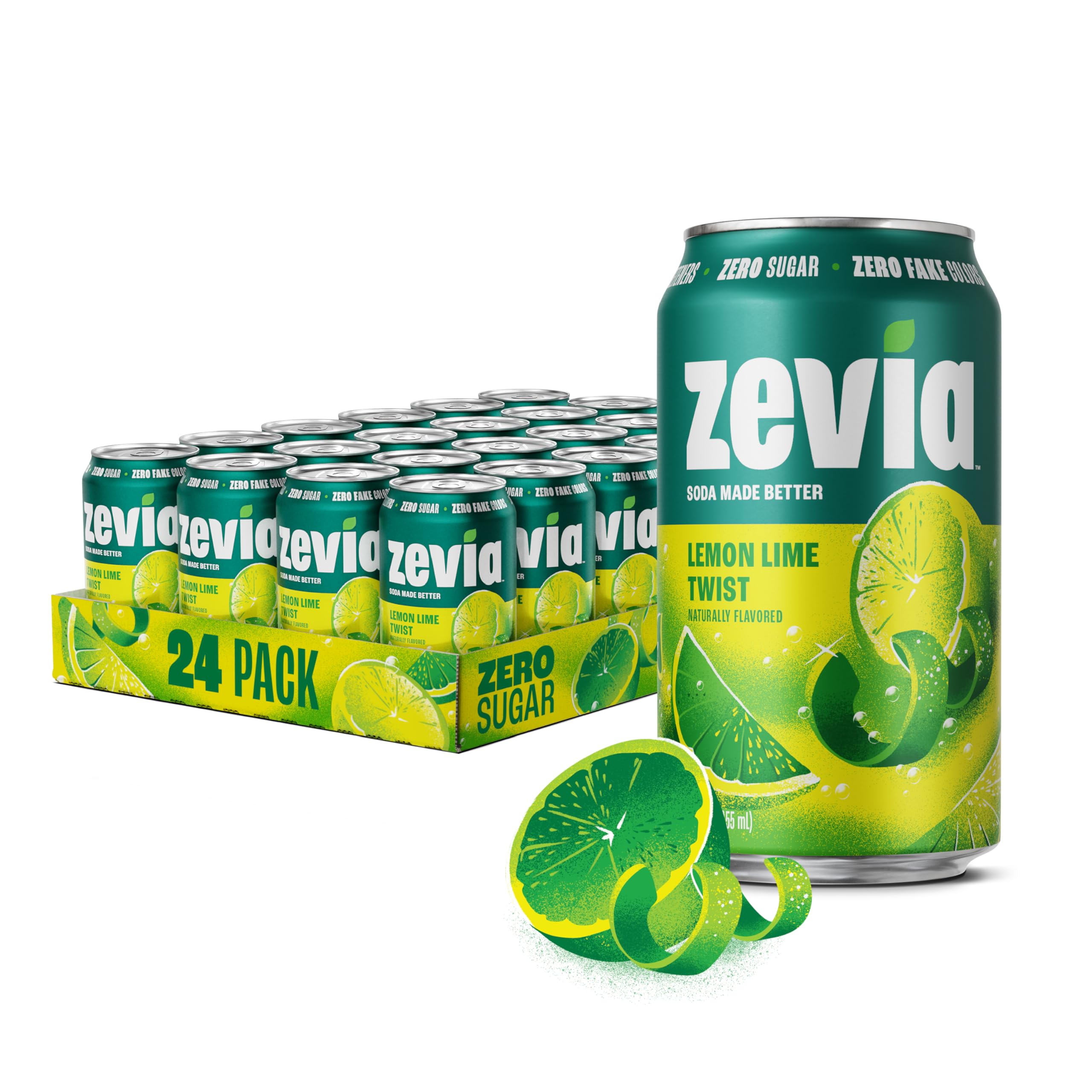 Zevia front pack of 24 cans showing brand and citrus benefit