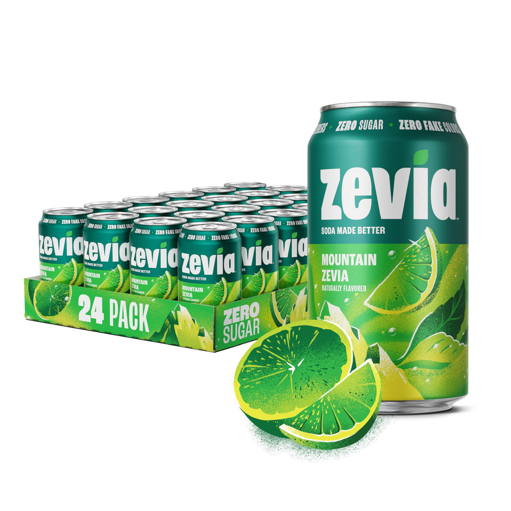 Zevia Mountain front packaging showing bold citrus and zero sugar benefits