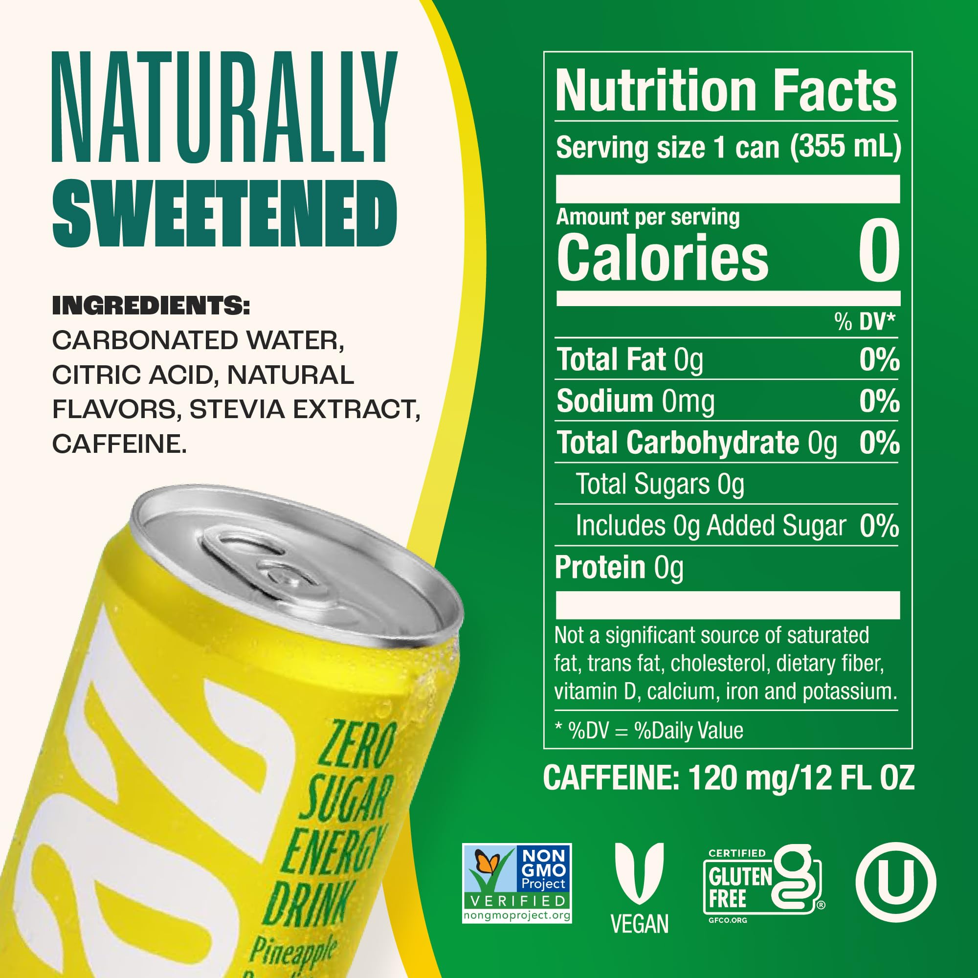 Zevia Pineapple Paradise can close-up highlighting label and carbonation detail