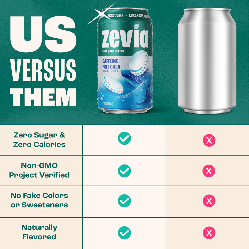 Zevia can next to hand showing 12 oz scale and grab-and-go benefit