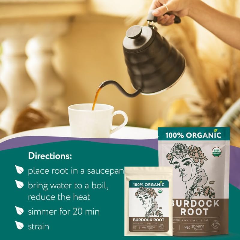 Bowl of soup with burdock root by Zhivana Organics illustrating culinary use and flavor