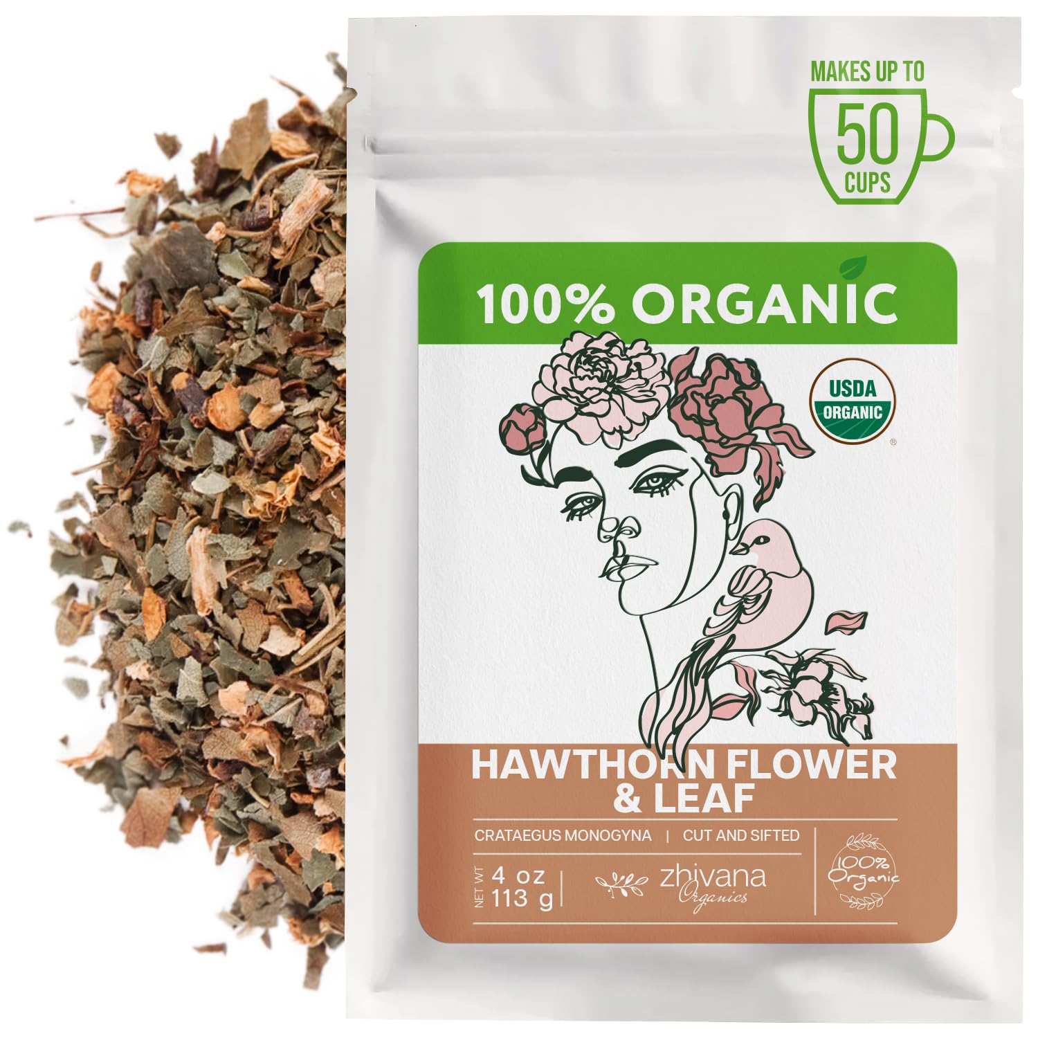 Zhivana Organics front packaging showing organic hawthorn tea benefits