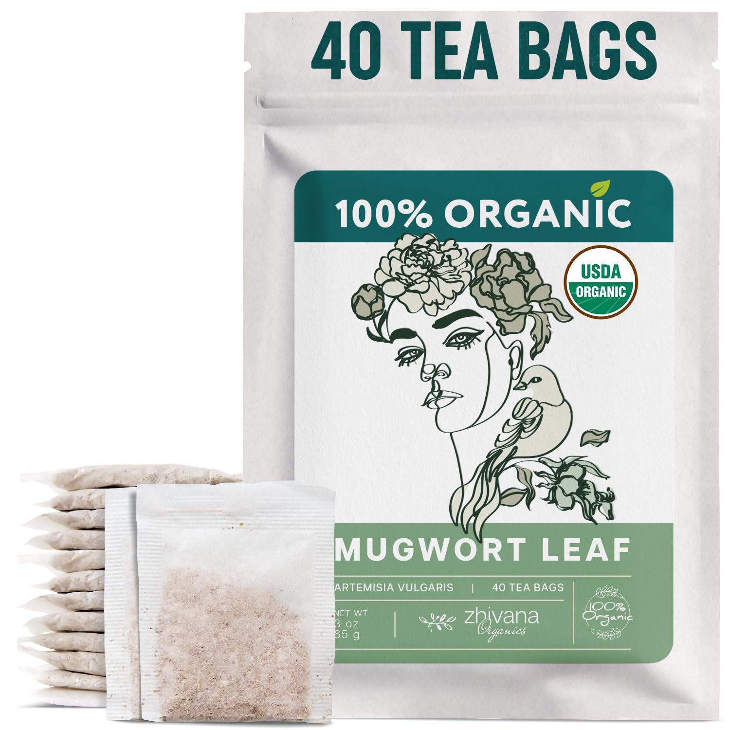 Zhivana Organics front packaging showing organic mugwort tea benefits