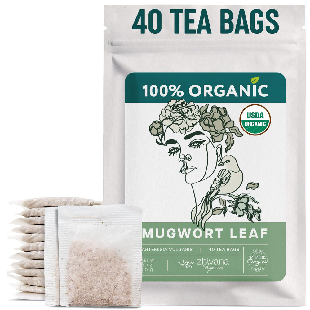 Zhivana Organics front packaging showing organic mugwort tea benefits