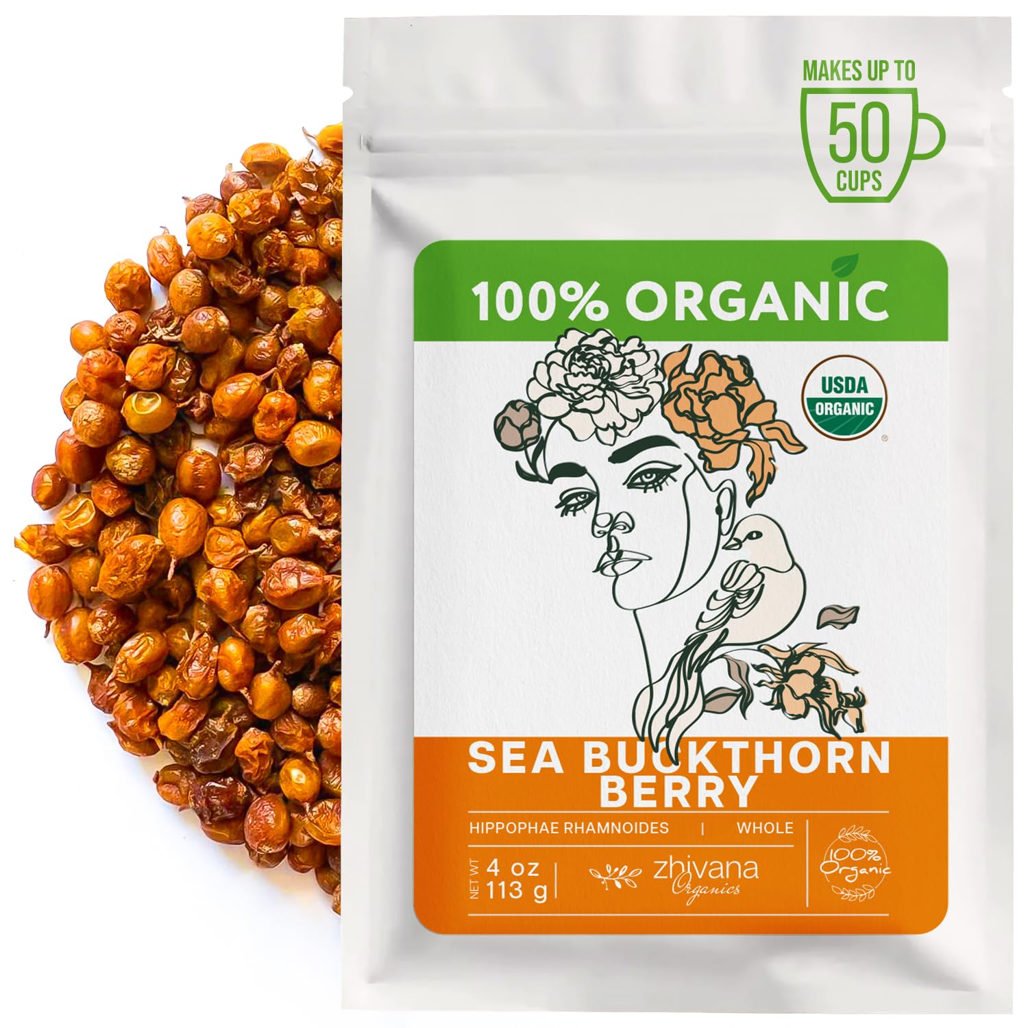 Zhivana Organics front packaging shows 4oz pouch and organic labeling, convenient storage