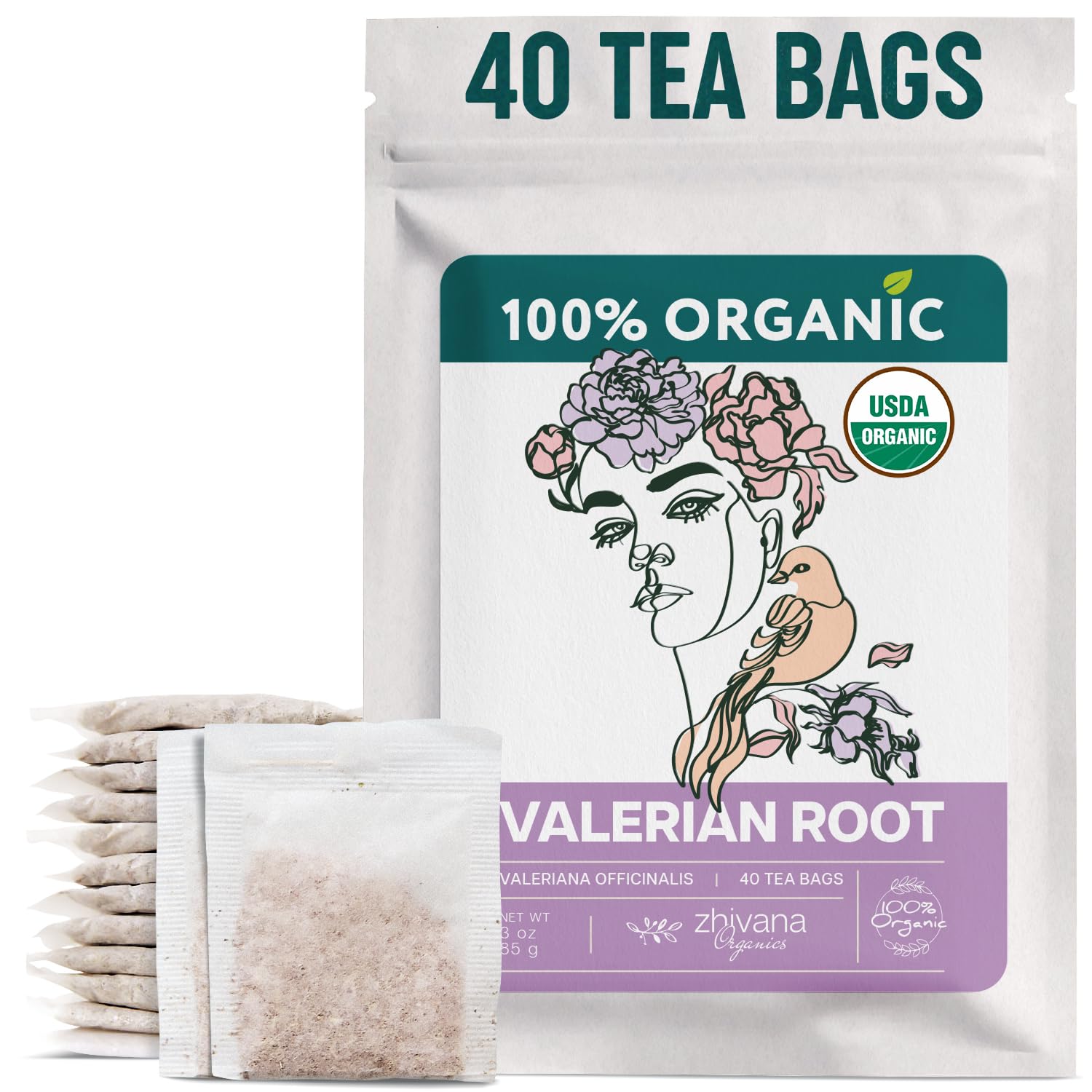 Zhivana Organics front packaging showing organic valerian root tea benefits