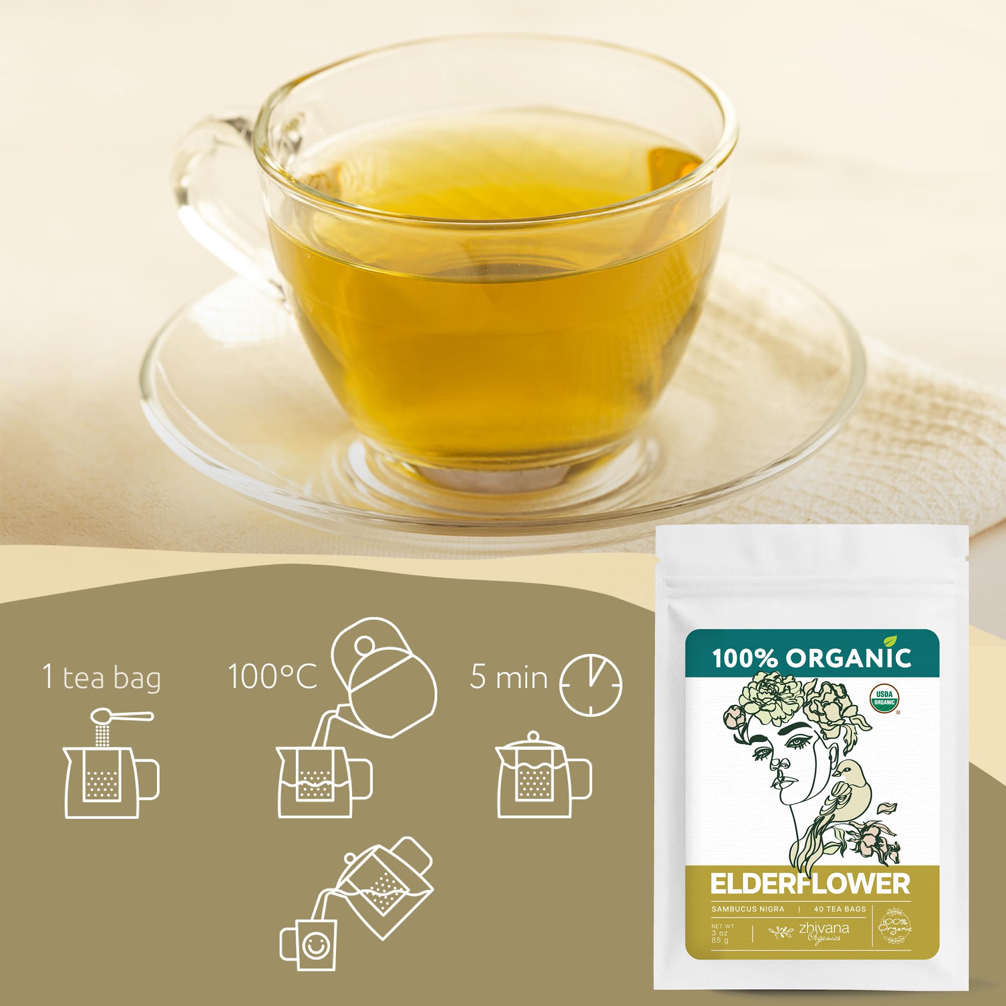 Product label close-up with Zhivana Organics ingredient and organic certification details